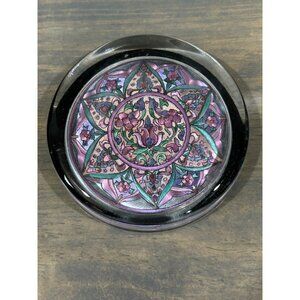 Vintage Floral Mandala Design Glass Paperweight Thomas Cathey Collection Made in